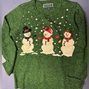 Karen Scott Green Holiday Snowman Sweater